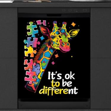Imagem de Capa magnética para lava-louças, capa magnética para decoração de máquina de lavar louça, girafa colorida autismo, capa magnética para porta de lava-louças, decalque para cozinha, eletrodomésticos