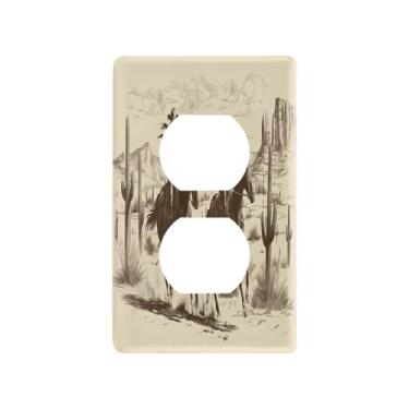 Imagem de Blueangle Placa de parede West Cow Boy Duplex Outlets, tamanho padrão, placas de cobertura de tomada elétrica de 1 gangue para decoração de quarto de escritório em casa, 4,53 x 2,76 polegadas (696)