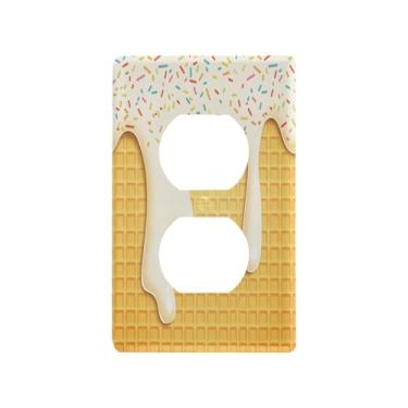 Imagem de Blueangle Placa de parede de tomada dupla de cone de sorvete, tamanho padrão, placas de cobertura de tomada elétrica de 1 gangue para decoração de quarto de escritório em casa, 4,53 x 2,76 polegadas