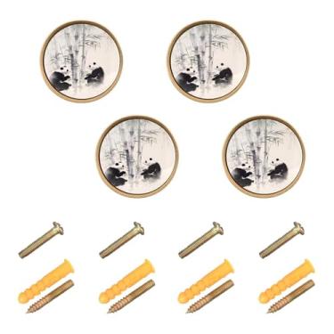 Imagem de Blueangle Pacote com 4 puxadores de armário de bambu panda chinês, puxadores de gaveta redondos de 3,5 cm para cômoda e armários de cozinha (238)
