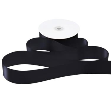 Imagem de BIYUNFORCE Fita de cetim preta de 3,5 cm, fita de tecido de poliéster sólido preto para grinalda, laços de costura, rosas, embrulho de presente, casamentos, festas, convites de cabelo