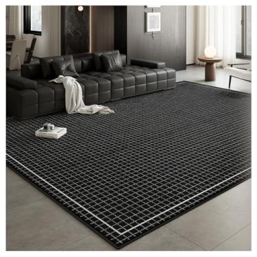 Imagem de SPXMQSS Tapetes laváveis para sala de estar, preto macio tapete de sala de estar antiderrapante e resistente a manchas tapetes grandes para sala de jantar, escritório, quarto, sofá e mesa de centro A