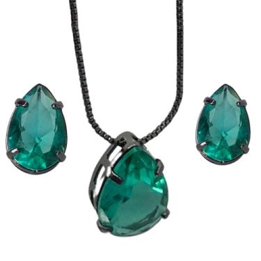 Imagem de Conjunto Folheado com Pedra em Forma de Gota Verde