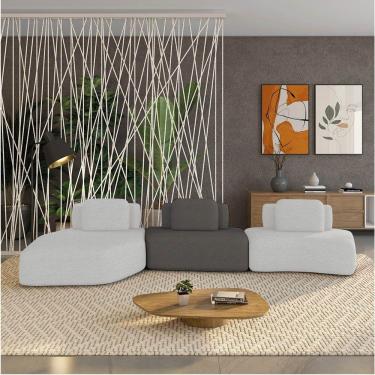 Imagem de Sofá 3 Lugares Orgânico Com Chaise E 2 Módulos Berlim Bouclê Cinza Claro-grafite K01 - D'rossi