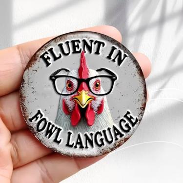 Imagem de Ímã de geladeira vintage design engraçado sinal de galinha -5,8 cm adesivo de geladeira redondo acrílico decoração retrô presente tamanho perfeito para geladeira, armário ou qualquer superfície