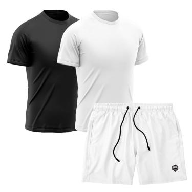 Imagem de Kit 2 Camisetas Dry Treino Fitness Academia + Short Bermuda Branco-Masculino