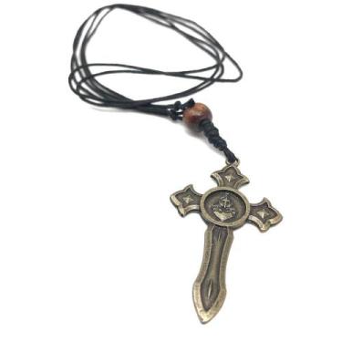 Imagem de Colar Cordão Cruz Espada De São Miguel Arcanjo Ouro Velho - FORNECEDOR