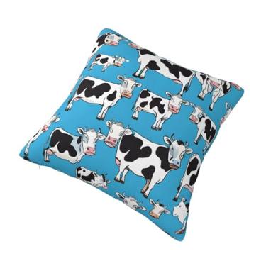 Imagem de Almofada quadrada decorativa com estampa de vaca - Design reversível, zíper oculto, poliéster macio para sofá, cama e carro - Hipoalergênico 41 x 40 cm