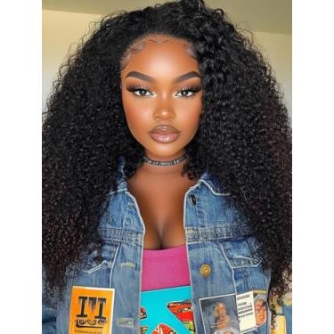 Imagem de KLAIYI Peruca afro Kinky Curly 3 em 1 flip over 3/4 meia peruca com borda kinky 4C sem cola Wear and Go peruca com clipe de cordão para mulheres negras prontas para usar para iniciantes 180% densidade