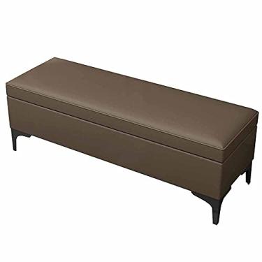 Imagem de FAMEOYA BrownShoe – Banqueta de couro PU de armazenamento de grande capacidade com pés de metal, banco de cama com suporte de carga de 150 kg (tamanho: 70 cm/27,5 pol, cor: marrom)