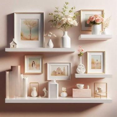 Imagem de Estante Branca – Adequada Para Nichos Em Casas De Banho, Quartos Ou Cozinhas(Preto,KIT 4 Prateleiras 45/40/30/20)