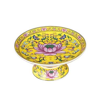 Imagem de YYBOES Cesta de frutas, fruteira, cerâmica, esmaltada, estilo chinês, fruteira, pintada, à mão, tigela de salada, mesa, caixa de armazenamento de frutas, prato de frutas, prato de suporte