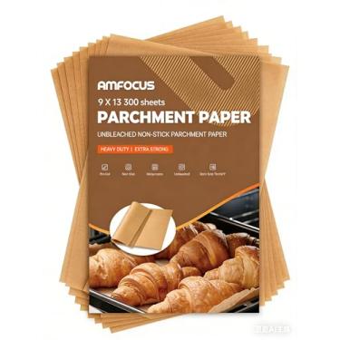 Imagem de 300 folhas de papel manteiga, 23 x 33 cm, pergaminho pré-cortado antiaderente para assar, grelhar, fritar a ar, cozinhar a vapor e muito mais (não branqueado) – tamanho de folha de um quarto, perfeito