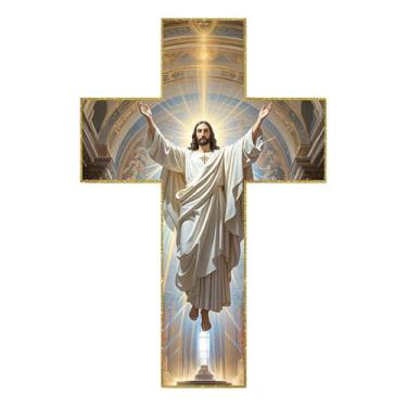 Imagem de Baoblaze Cruz decorativa de parede em madeira, peça de colecionador, ornamento único e artesanal para presente, ideal para jardim, quarto, área externa e, Style a