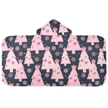 Imagem de Burbuja Toalha de banho com capuz de laço rosa para crianças, toalha de praia de pelúcia macia absorvente para chá de meninas e meninos 3-10 anos, 61 x 127 cm