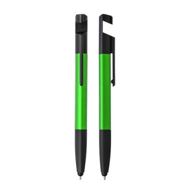 Imagem de Kit 3 Canetas Metálicas Multifuncionais – Escrita Azul, Ponta Touch, Chave Phillips/Fenda, Régua, Suporte para Smartphone e Limpador de Tela (Verde)