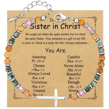 Imagem de Shanmeidㅤ Pulseira de cruz cristã para mulheres, enfeites de meia para mulheres, pulseira de cruz religiosa para confirmação de batismo, Páscoa, presentes de batismo para amigas, mãe, irmã em Cristo