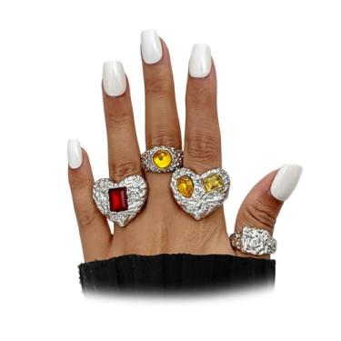 Imagem de Navirix Anéis de coração de ouro grosso para mulheres, anéis de articulação de cristal de pepita de coração grande Y2k Joias empilháveis, Liga de aço, Sem pedra preciosa