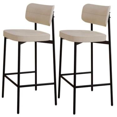 Imagem de Kit 02 Banquetas Alta Bar Cozinha Sala De Jantar Aço Preto Kaira C01 L