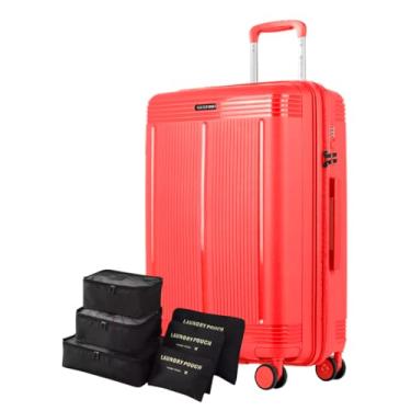 Imagem de Mala 23kg Polipropileno, Cadeado, Rodas 360° Silenciosas + Kit Organizador Necessaire p Meias Calcinhas e Sapatos – Pulse (Vermelho, Média)