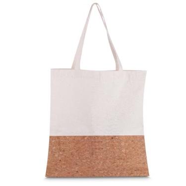 Imagem de Sacola em Algodão Cru 140 g/m² com Detalhe em Cortiça — Alça 9 cm — Reutilizável e Ecológica