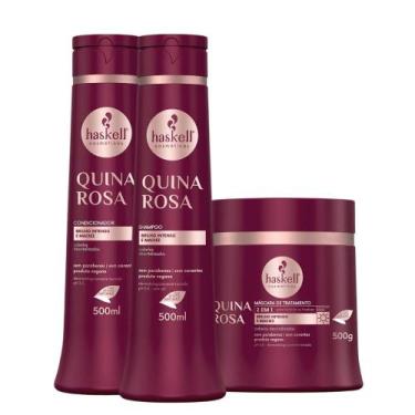 Imagem de Kit Quina Rosa Haskell Shampoo, Condicionador e Máscara 500ml/g