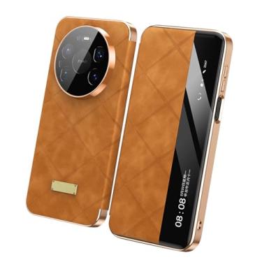 Imagem de FWYANZH Capa flip para Huawei Mate 80 Pro Max/80 Pro/80, Smart Clear View Window Slim Capa de couro galvanizada com tudo incluído, marrom, 80