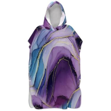 Imagem de Joisal Poncho de surfe leve trocador roupão adulto praia banho toalhas com capuz estética roxo azul ponchos femininos com capuz