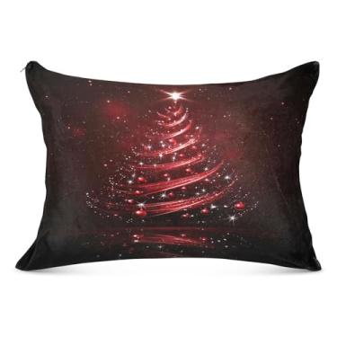Imagem de Capas de almofada com luzes vermelhas de árvore de Natal tamanho Queen 50 x 101 cm macias com zíper, capa de travesseiro para travesseiro de corpo para cama, sofá, casa