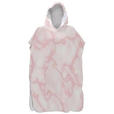 Imagem de Joisal Poncho de surf plus size para adultos trocador de roupão de praia com capuz toalha de natação branco rosa mármore praia ponchos para homens