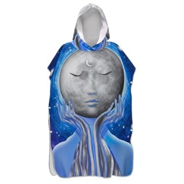 Imagem de Mulher Lua Azul Arte Surf Poncho Trocador para Adultos Toalha de Natação com Capuz Bonito Absorvente Masculino Poncho com Capuz