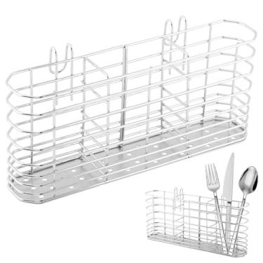 Imagem de MAYIT Suporte de utensílios de aço inoxidável 304 com ganchos, prateleira de secagem, organizador de utensílios de cozinha, cesta de drenagem, acessórios de escorredor, 3 compartimentos divididos