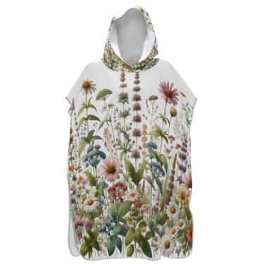 Imagem de Joisal Poncho de surfe trocador de roupão para adultos praia moletom com capuz toalha natação plus size adulto ponchos para mulheres flores silvestres vintage