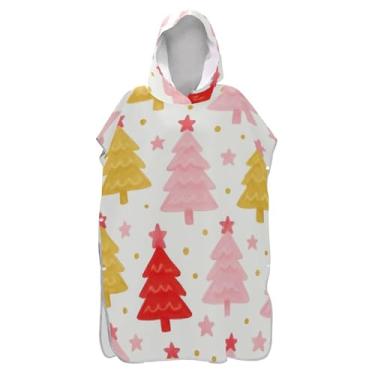 Imagem de Poncho de surfe plus size para adultos trocador de roupa de praia com capuz toalha de natação bonito árvores de Natal branco ponchos femininos com capuz