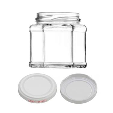 Imagem de Kit 200 unidades - Pote de vidro Sextavado - 150 ml - Tampa Branca