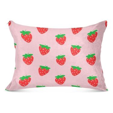 Imagem de Fronha decorativa grande de poliéster com desenho animado rosa morango fruta grande para travesseiro padrão Queen King fronha de travesseiro bonito fronhas de cama básicas, tamanho do corpo, 53 cm x