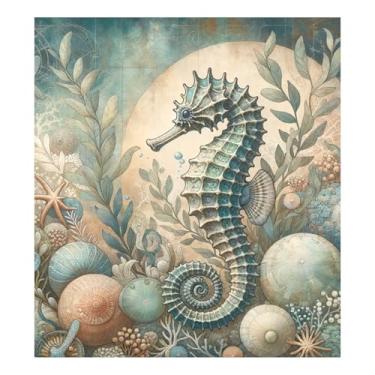 Imagem de Decoração de capa de máquina de lavar louça, ímã azul oceano, cavalo-marinho, capa decorativa para decoração de eletrodomésticos de cozinha 58 cm L x 66 cm A