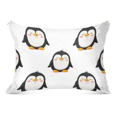 Imagem de Capas de almofada de flanela branca de desenho animado pinguins decorativas tamanho queen king fronhas divertidas para travesseiro de cama, tamanho king, 50,8 cm x 101,6 cm