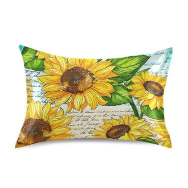 Imagem de Fronhas de cetim com girassóis vibrantes e folhas verdes fofas refrescantes padrão king queen capas personalizadas para cama queen size 76,2 cm x 50,8 cm