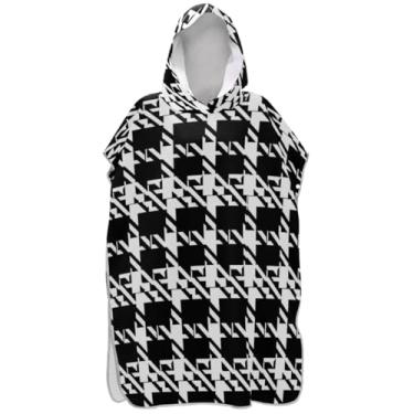 Imagem de Joisal Trocador de poncho de surfe para toalha de natação com capuz Adul Ponchos de praia plus size para homens preto branco xadrez