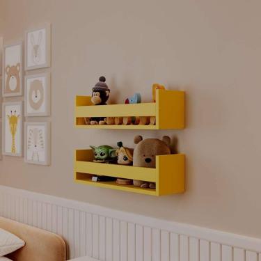 Imagem de Kit 2 Prateleiras Porta Brinquedos Amarela 50 x 12cm Suporte Invisivel