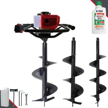 Imagem de Polaca Cavadeira À Gasolina Anmax GD520B Motor 2T 52cc 2,2HP 7.000rpm Perfurador de Solo Com 3 Brocas 80x20cm 80x25cm 80x30cm + ÓLEO STIHL 2T