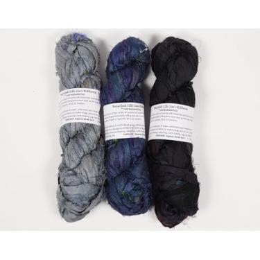 Imagem de Vintageandyou Fio de fita de seda reciclado de 300 g | Pacote com 3 novelos de seda reciclados | Fita cortada à mão e unida à mão para crochê, macramé, tecelagem, tricô, fabricação de joias e arte de