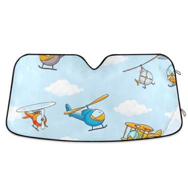Imagem de Pára-sol azul de helicóptero de avião fofo para para-brisa de carro personalizado dobrável acessórios de carro para-brisa proteção de para-sol L, 144,8 cm x 80 cm