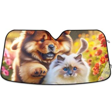 Imagem de Bonito Ragdoll Chow Chow Dog Car Sun Shade Para-brisa Engraçado Personalizado Dobrável Caminhão Carro Persianas para Janelas Frontais Protetor Retrátil L, 144.8 cm x 80.0 cm