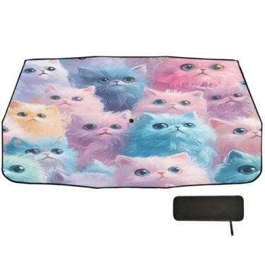 Imagem de Cute Cats Protetor solar azul para para-brisa de carro proteção de isolamento térmico persianas de carro para janelas 147 x 75 cm guarda-chuva automático de carro