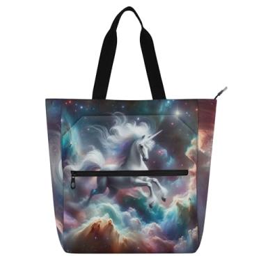 Imagem de GAIGEO Unicorn Nebula Space Work Bag for Women Tote Canvas Beach Book Bag Zipper Ladies Kids Handbags Book Lovers