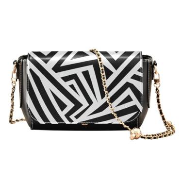 Imagem de Bolsa de ombro de couro transversal com estampa geométrica isolada em branco, bolsa de ombro feminina, bolsa transversal feminina média, Abstrato com triângulos em preto e branco 2, One Size