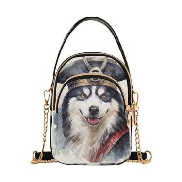 Imagem de Bolsa tiracolo feminina Ladybug Animals Parrten, bolsa tiracolo feminina, bolsa tiracolo estilosa para viagens, Lindo cachorro Husky usando um chapéu de pirata - 2, One Size