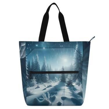 Imagem de GAIGEO Sacolas femininas para trabalho na floresta de inverno, bolsa de lona para livros de praia, com zíper, bolsas para professores com compartimentos